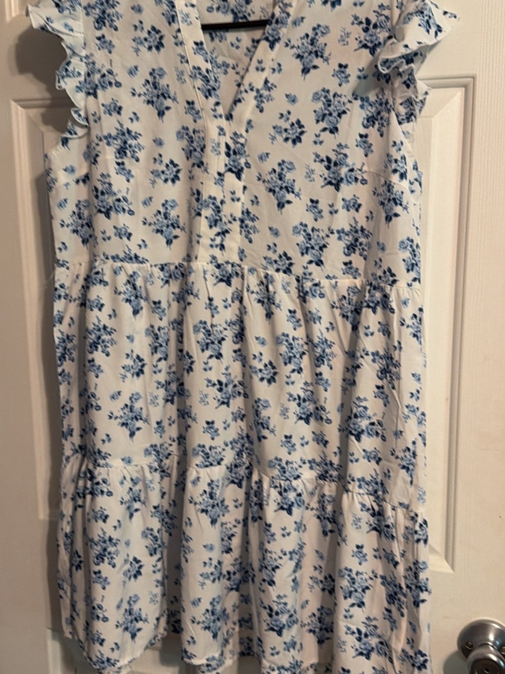 SHEIN White Dress with Blue Floral Print